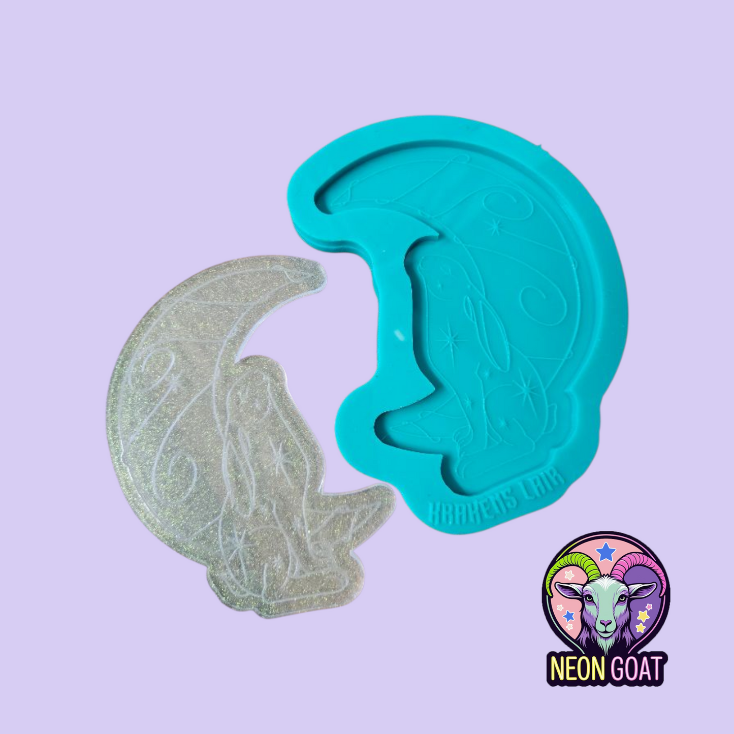 Moonlit Hare Celestial Mould | Witchy Gothic Occult Silicone Mold 15x11cm for Resin, Polymer Clay, UV Resin, Wax, Soap, Plaster | Finished Size 13x9cm