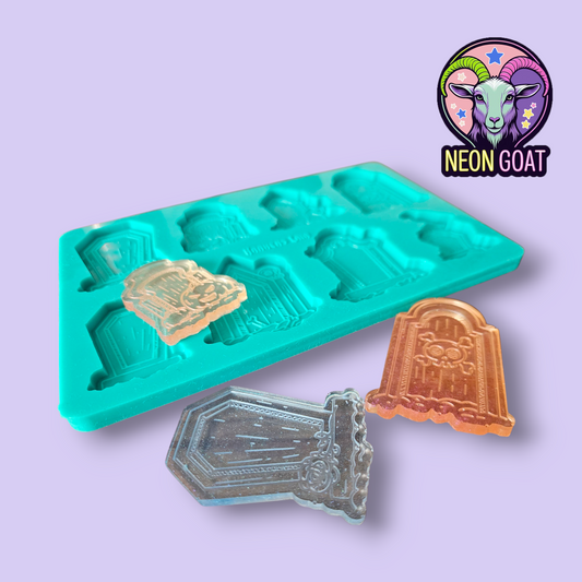 Cute Creepy Kawaii Gravestones Mould Palette | 20x13cm Silicone Mold for Resin, Polymer Clay, UV Resin, Wax, Soap, Plaster | Finished Size 6x4cm
