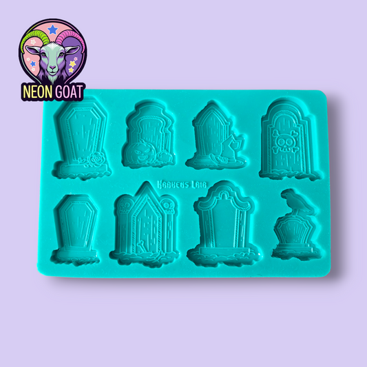 Cute Creepy Kawaii Gravestones Mould Palette | 20x13cm Silicone Mold for Resin, Polymer Clay, UV Resin, Wax, Soap, Plaster | Finished Size 6x4cm