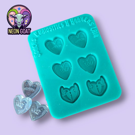 Heart Kink Fetish Mould | Lust Horny Devil Heart | 6x9cm Silicone Mold for Resin, Polymer Clay, UV Resin, Wax, Soap, Plaster | Finished Size 2x2cm