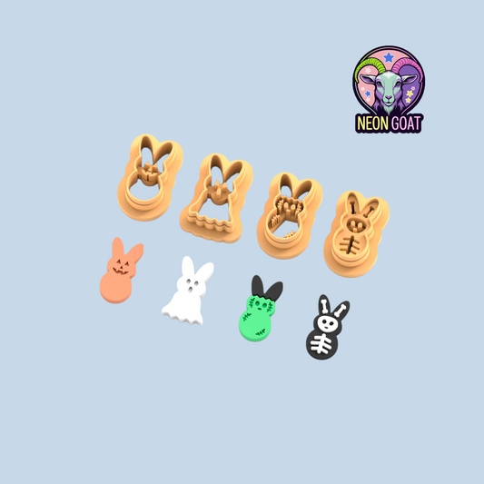 Creepy Bunny Clay Cutter Set – 4 Piece Polymer Clay Cutters, Halloween Earring Cutter, Spooky Clay Tools